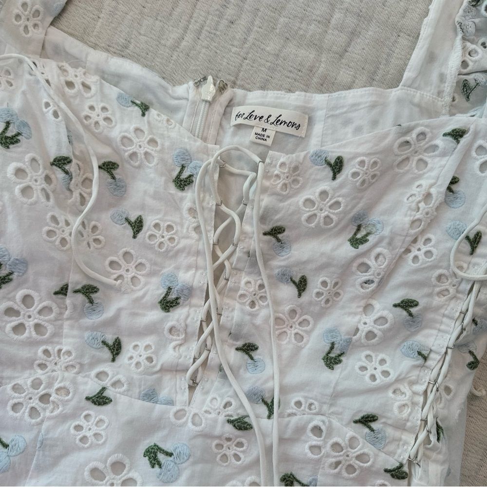 For Love and Lemons Wild Cherries Mini Dress Womens Size Medium *flaws - Picture 6 of 16